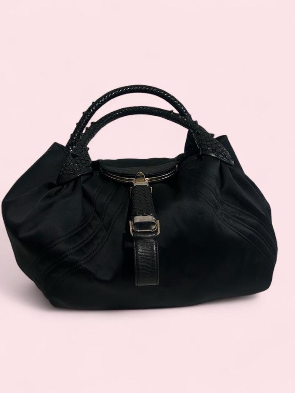 Fendi Black Satin And Leather Spy Bag